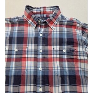 Polo Ralph Lauren Shirt Mens L STRAP COLLAR Plaid Blue Red Button Up LIMITED USE
